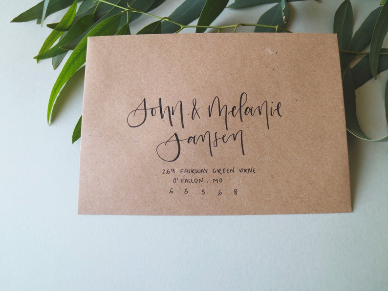 white or kraft brown Modern Calligraphy Addressed Invitation or RSVP envelopes Hand Written Wedding Envelopes Hand Lettered Envelopes