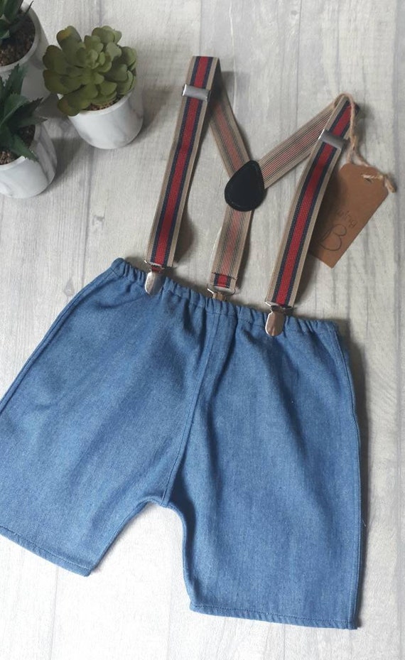 Denim Shorts and Braces Baby Boy Photo Prop Baby Clothes