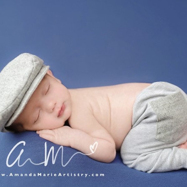 Light grey wool blend flat cap and matching pants set - baby boy photo prop - baby clothes - vintage style