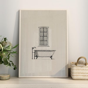Old Bathtub Drawing, Home Décor, DIGITAL PRINT, Wall Art, Artful Home, Bath Décor, Shower, Bathroom, Tub Sketch, Farmhouse, Minimalist, bath