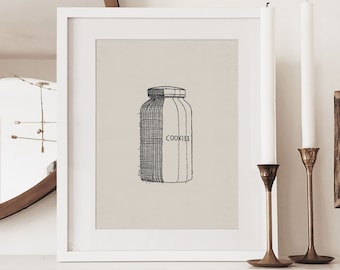 Cookie Jar Print, Home Décor, DIGITAL PRINT, Wall Art, Artful Home, Kitchen Décor, Farmhouse Kitchen, Cookie Sketch, Farmhouse, Minimalist