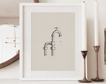 Water Spout Print, Pipe Print, Water Faucet, Farmhouse WALL ART, Home kitchen décor, Artful Home Plumbing, Water Décor, Farmhouse Print