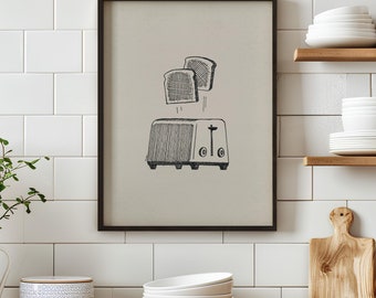 Toaster Burnt Toast Print, Kitchen Décor WALL ART, Breakfast Art, Bread Print, Home Kitchen Décor, Farmhouse Food Print, Breakfast Food Art