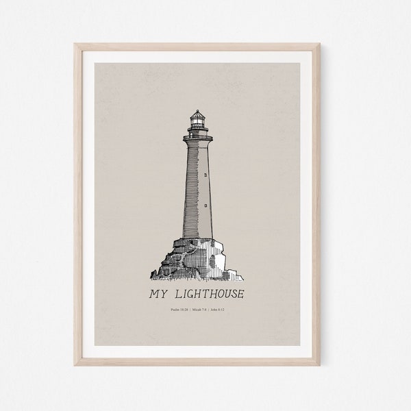 My Lighthouse Print, DIGITAL PRINT, I am the Light of the World, Jesus Print, Beach House Decor, Bible Poster, Lighthouse WALL Art, Beacon