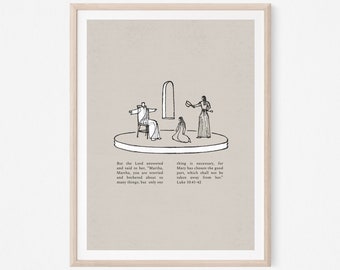 Mary and Martha Art, DIGITAL PRINT!, Jesus Art, Jesus Teaching, Faith Print, Bible Art, Bible Poster, New Testament, Christian Art
