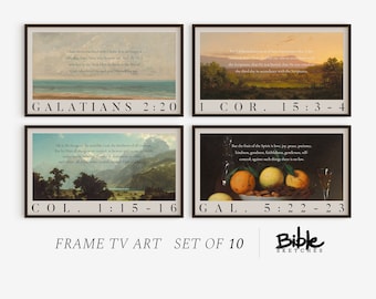 Arte TV con cornice in versi biblici, set di 10, memorizzazione di versi, arte delle Scritture, 4K con bordi, DOWNLOAD DIGITALE, dipinti vintage Samsung tv, Set B