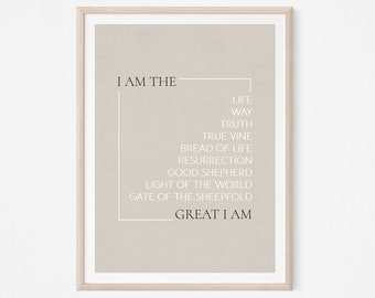 Jesus I Am Statements, DIGITAL PRINT!, Jesus Poster, Bible Wall ART, Bread of Life, Light of the World, John 14:6, I am the Resurrection Art
