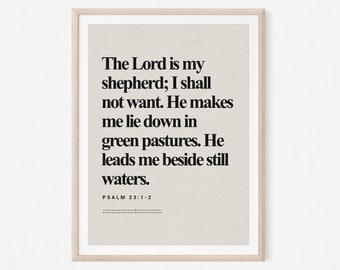 Psalm 23:1-2, Bible Verse, Modern Bible, Scripture Wall Art, Christian Wall Art, Faith Print, INSTANT DOWNLOAD, DIGITAL Print, Jesus Art