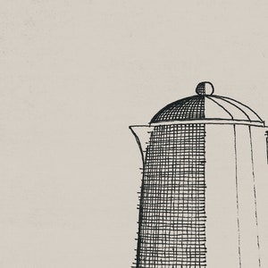 May include: Close-up of a black and white patterned coffee pot with a rounded lid. The pot is made of a textured material and has a simple, elegant design.