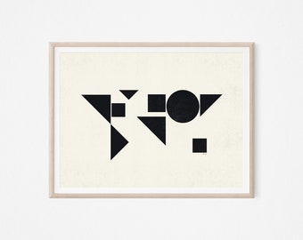 World Map Minimalist, SHAPES, Modern DIGITAL PRINT, Wall Art, Travel Map, Minimalist Shapes, Geography, Black Art, Elegant, Concrete, Studio