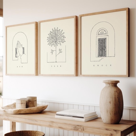 Ask Seek Knock, DIGITAL PRINT, Homely Bible Art Set, Christian Artful Print, FAITH Wall Gift, Minimalist Christian Art Jesus, You Will Find