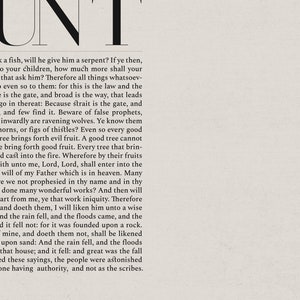 May include: A black and white image of a page from a book with the word "UNT" in large, bold letters at the top of the page. The text on the page is a passage from the Bible, with the words "false prophets" and "ravening wolves" highlighted.