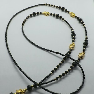 Black Crystal Beads Gold Elephant ID Badge Pass Holder ID Cruise Work Lanyard Black Glass Beads Classic Elephant Gift for Her