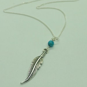 Sterling Silver 925 Turquoise Feather Pendant Necklace Sterling Silver Feather Jewellery Gift for Her Any Gemstone