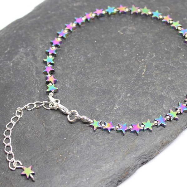 Rainbow Hematite Star Beads Ankle Bracelet Beach Anklet Healing Gift for Her Healing Jewellery