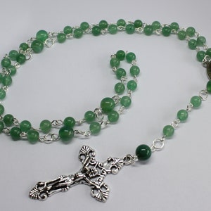 Green Jade Gemstone Rosary Beads, Five Decade Rosary Beads with Crucifix, Green Jade Catholic Rosary Beads, Gemstone Prayer Beads