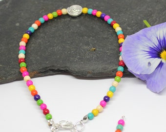 Bright Wooden Beads Life Spiral Choker, Colourful Beaded Surf Necklace Choker, Bright Boho Hippy Choker Necklace
