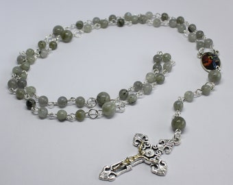 Labradorite Gemstone Rosary Beads, Five Decade Rosary Beads with Crucifix, Labradorite Catholic Rosary Beads, Labradorite Prayer Beads