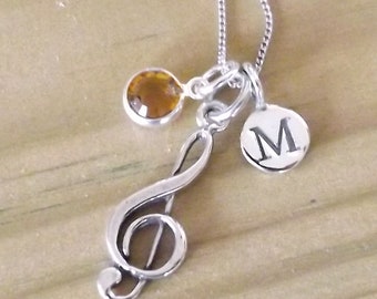 Argent sterling musique Note clé de sol personnalisé musicien cadeau charme charme Initial musique amoureux cadeau de naissance pour elle