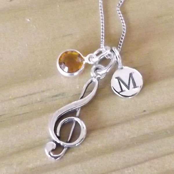 Argent sterling musique Note clé de sol personnalisé musicien cadeau charme charme Initial musique amoureux cadeau de naissance pour elle