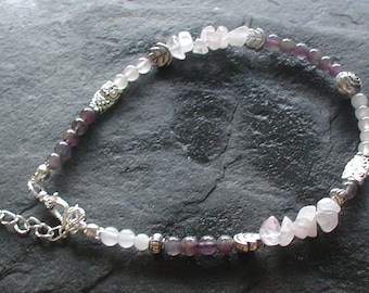 Amethyst Rose Quartz Gemstone Beads Chips Owl Anklet Ankle Bracelet