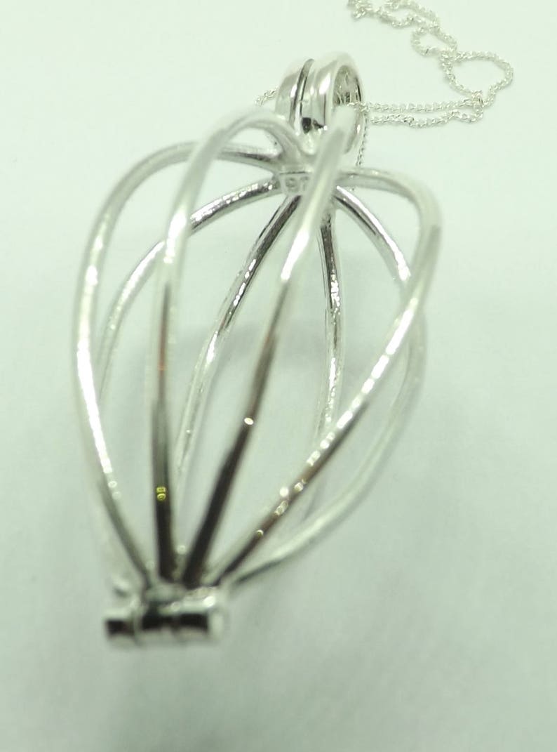 Sterling Silver Tumblestone Cage Locket Healing Stone Sea Glass Treasure Cage Necklace