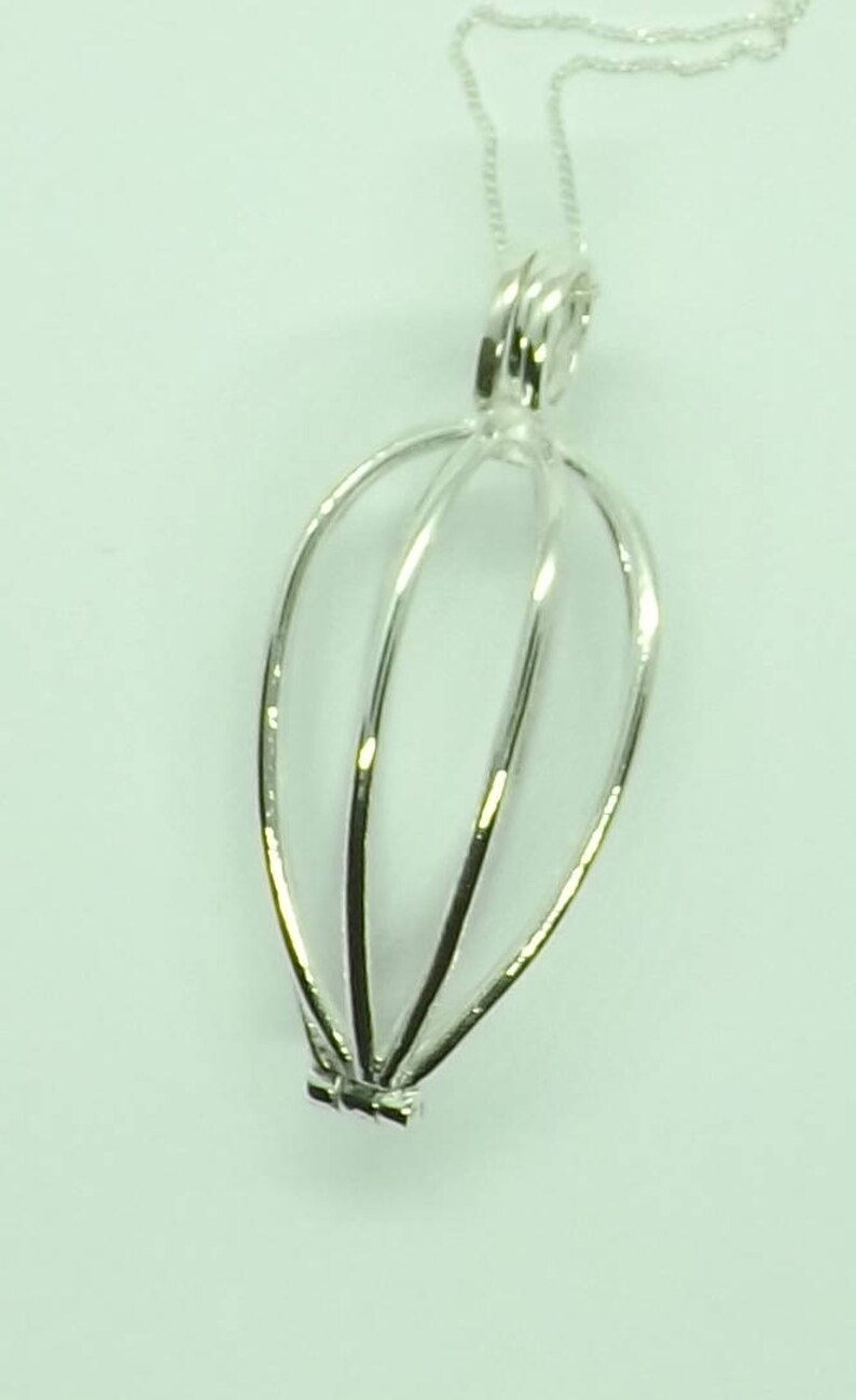 Sterling Silver Tumblestone Cage Locket Healing Stone Sea Glass Treasure Cage Necklace