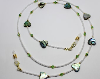Beautiful Paua Shell Abalone Heart Beads Glasses Chain, Abalone Hearts Sunglasses Chain, Paua Shell Glasses Holder, Gift for Her
