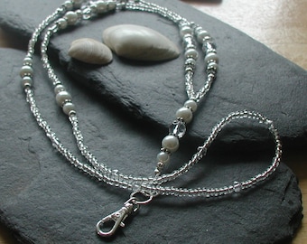Glass Pearl Beads "Classique" ID Lanyard Badge Holder Womens ID Necklace