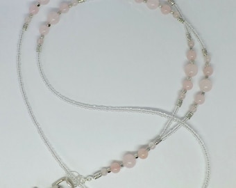 Rose Quartz Gemstone Beads Badge Holder ID Lanyard Cruise Work Lanyard Accessory Cruise Lanyard Healing Gemstone Necklace Lanyard Gift