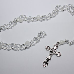 Rock Quartz White Moonstone Gemstone Rosary Beads, Five Decade Rosary Beads, Rock Quartz Catholic Rosary Beads, Quartz Prayer Beads