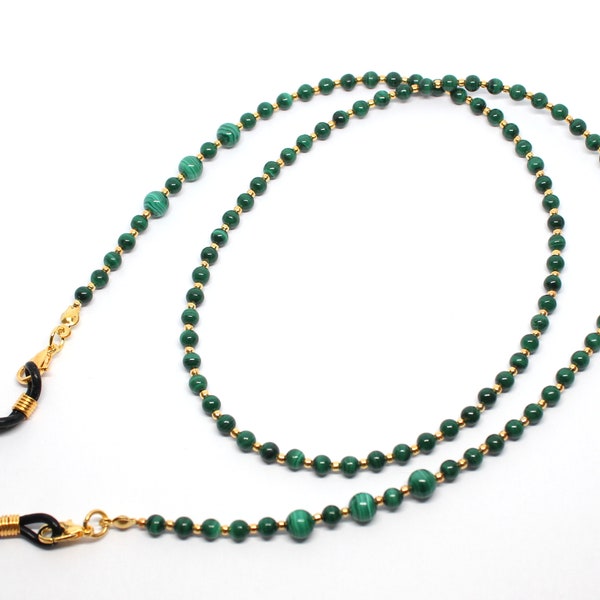 Bella catena di occhiali con pietre preziose di malachite, supporto per occhiali da sole con perline di malachite, cinturino per occhiali con pietre preziose di malachite, semplicemente gamma di pietre preziose