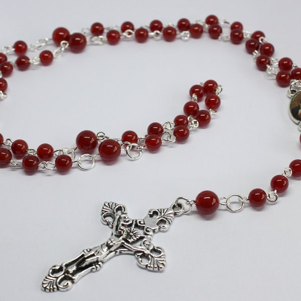 Carnelian Gemstone Rosary Beads, Five Decade Rosary Beads with Crucifix, Carnelian Catholic Rosary Beads, Carnelian Prayer Beads