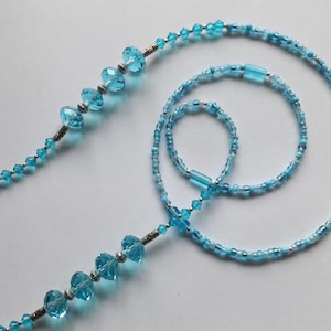 Beautiful Sky Blue Beaded Glasses Chain Spectacles Holder Necklace ID Lanyard