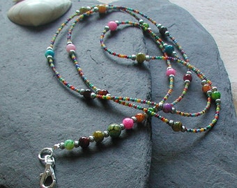 Beautiful "Summer Festival" Bright Colourful Beaded ID Lanyard Necklace Chain