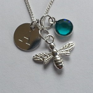 Sterling Silver Personalised Honey Bee Pendant Necklace Initial Charm