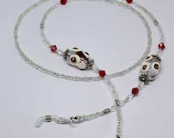 Lampwork Glass Beads Glasses Chain, Red Tones Glass Beads Sunglasses Chain, Sunglasses Holder, Beaded Glasses Chain, Eyeglasses Chain