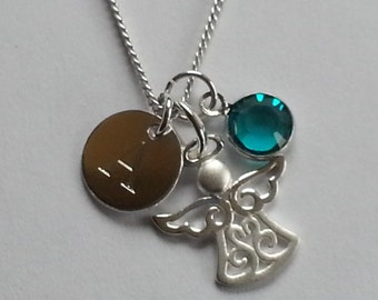 Sterling Silver Personalised Guardian Angel Pendant Necklace