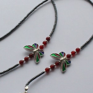 Cadena para gafas con forma de mariposa y piedras preciosas de cornalina, cadena para gafas con cuentas de cornalina, cadena para gafas de sol con forma de mariposa, soporte para gafas con cuentas
