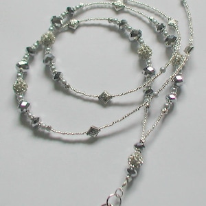Handmade &quot;Silver Sparkle&quot; Silver Grey Tones Beads ID Lanyard Badge Holder Handmade