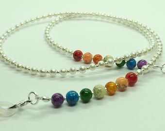 Stunning "Chakra Pearls" Glasses Chain Holder; Spectacles Holder Chain; Eyeglasses Chain Chakra Beads