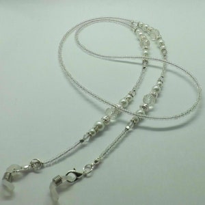 Elegant White Ivory Pearls Glasses Chain, Spectacles Holder Handmade Pearls and Crystal Beads Sunglasses Chain