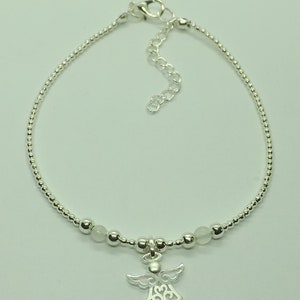 Plata de plata de ley rosa cuarzo ángel encanto pulsera ángel encanto tobillo pulsera regalo para su recuerdo joyería curación imagen 2