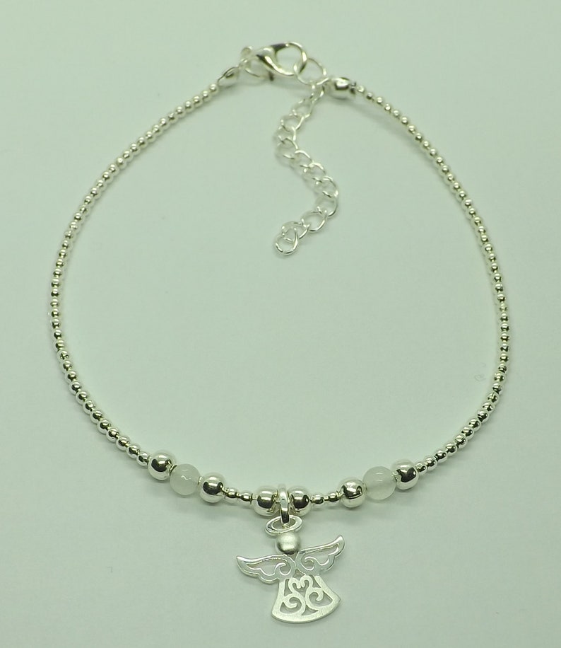 Plata de plata de ley rosa cuarzo ángel encanto pulsera ángel encanto tobillo pulsera regalo para su recuerdo joyería curación imagen 2