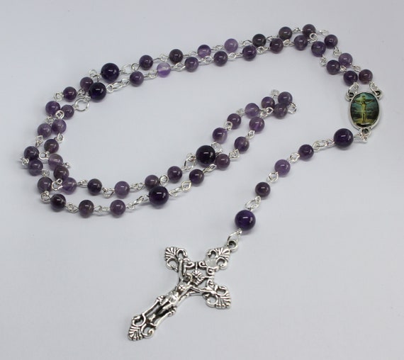 Amethyst Gemstone Rosary Beads Five Decade Rosary Beads With Crucifix Amethyst Catholic Rosary Beads Amethyst Prayer Beads Etsy