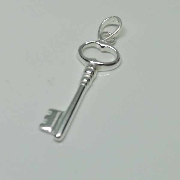 Solid Sterling 925 Silver Key Pendant Sterling Silver Key Charm 18" Sterling Silver Chain