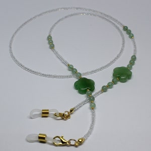 Green Jade Flower Gemstone Beads Glasses Chain, Green Jade Flowers Beaded Glasses Chain, Spectacles Holder, Eye Glasses Sunglasses Holder,