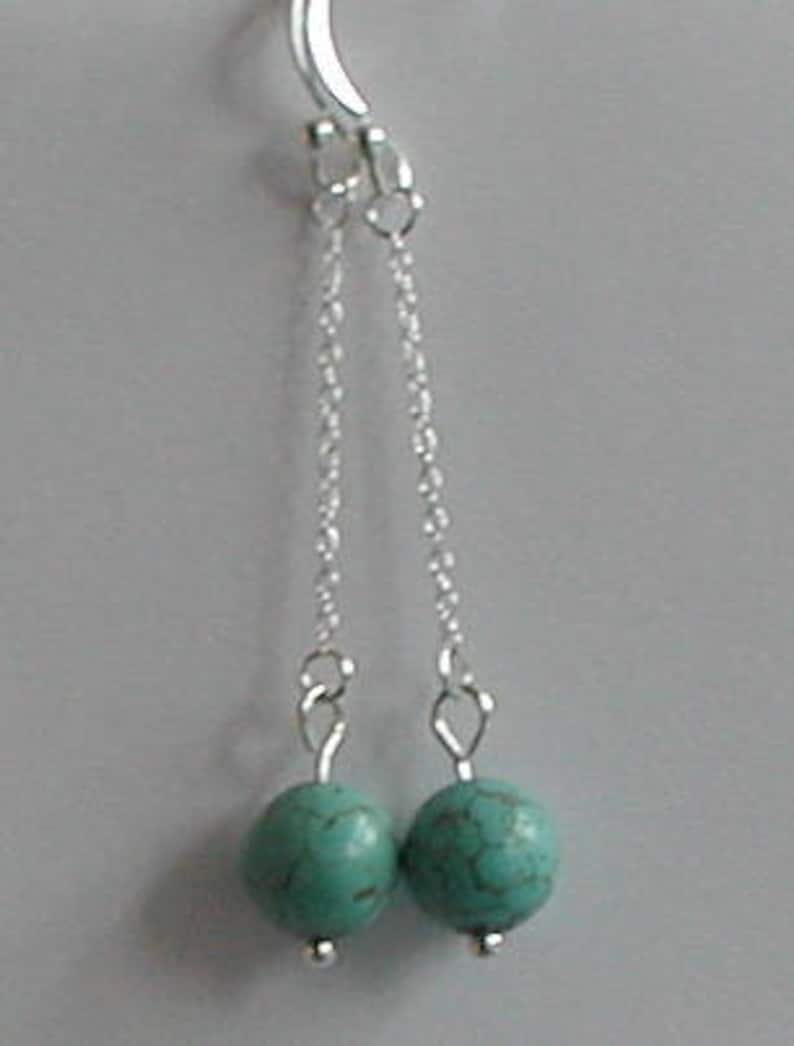 Sterling Silver and Tuquoise Gemstone Beads Dangle Earrings