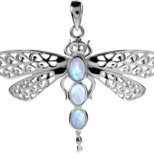 Sterling Silver Moonstone Dragonfly Pendant Sterling Silver Dragonfly Necklace Nature Inspired Gift for Her