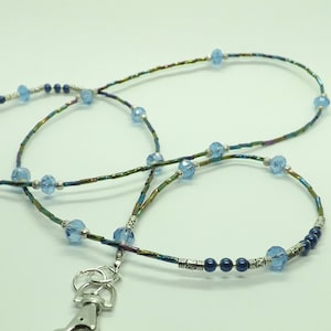 Glass Beads Blue Crystal Beads ID Lanyard Badge Holder Women ID Necklace